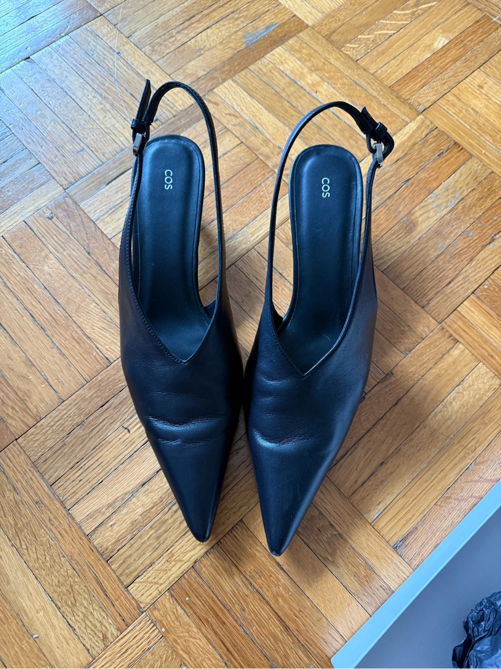 COS Black Pointed Leather Slingback Heels- worn once